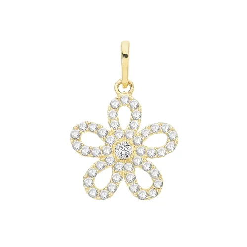 9ct Yellow Gold Ladies' Cz Pendant 12.4 X 12.4 Flower